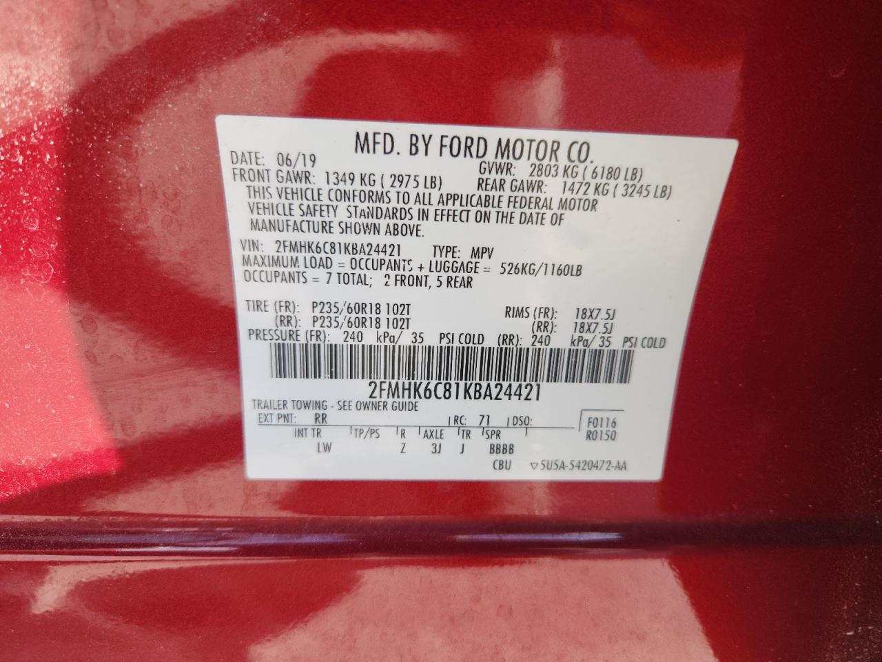 2019 Ford Flex Sel VIN: 2FMHK6C81KBA24421 Lot: 86896925