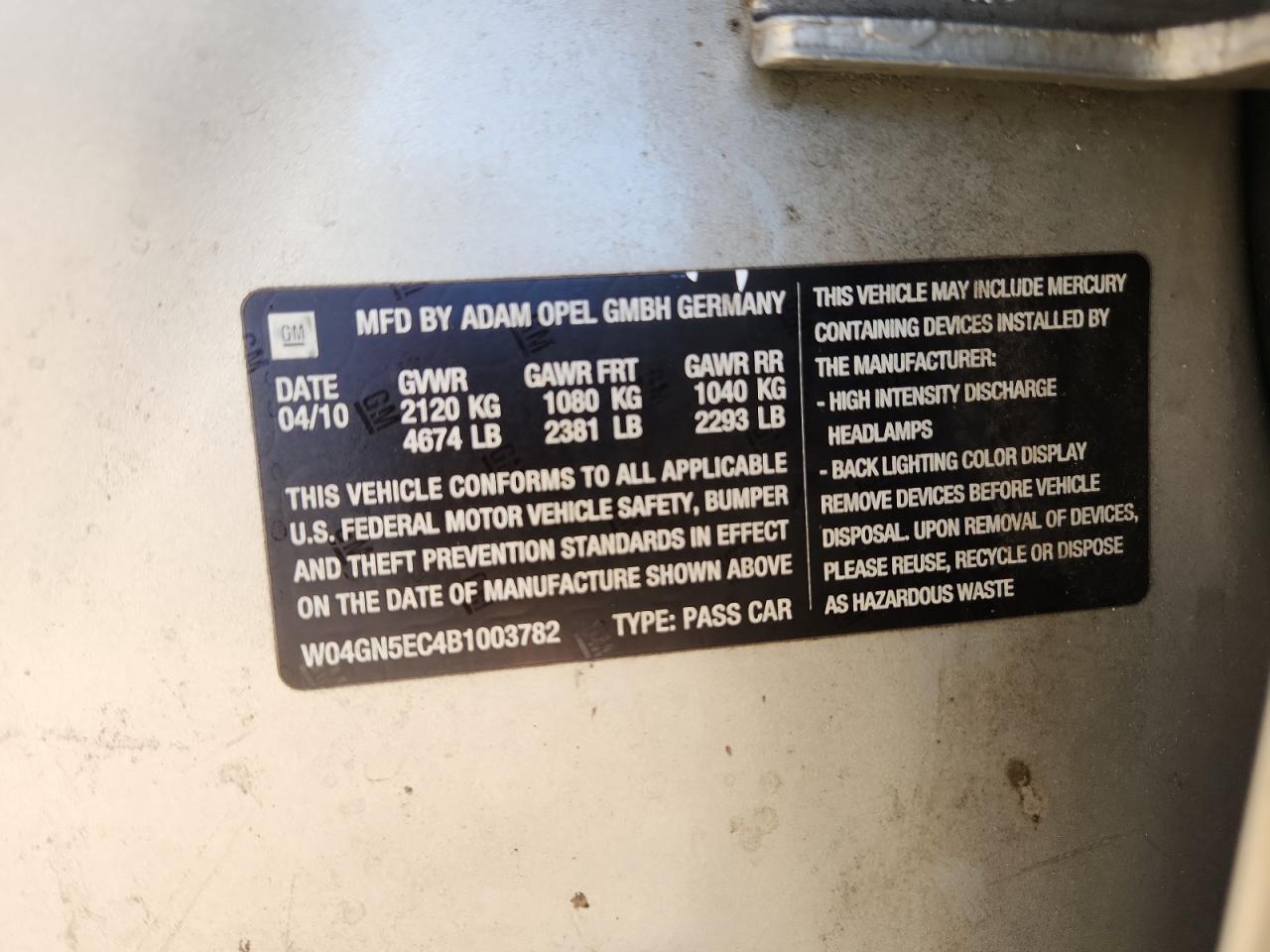 2011 Buick Regal Cxl VIN: W04GN5EC4B1003782 Lot: 82247085