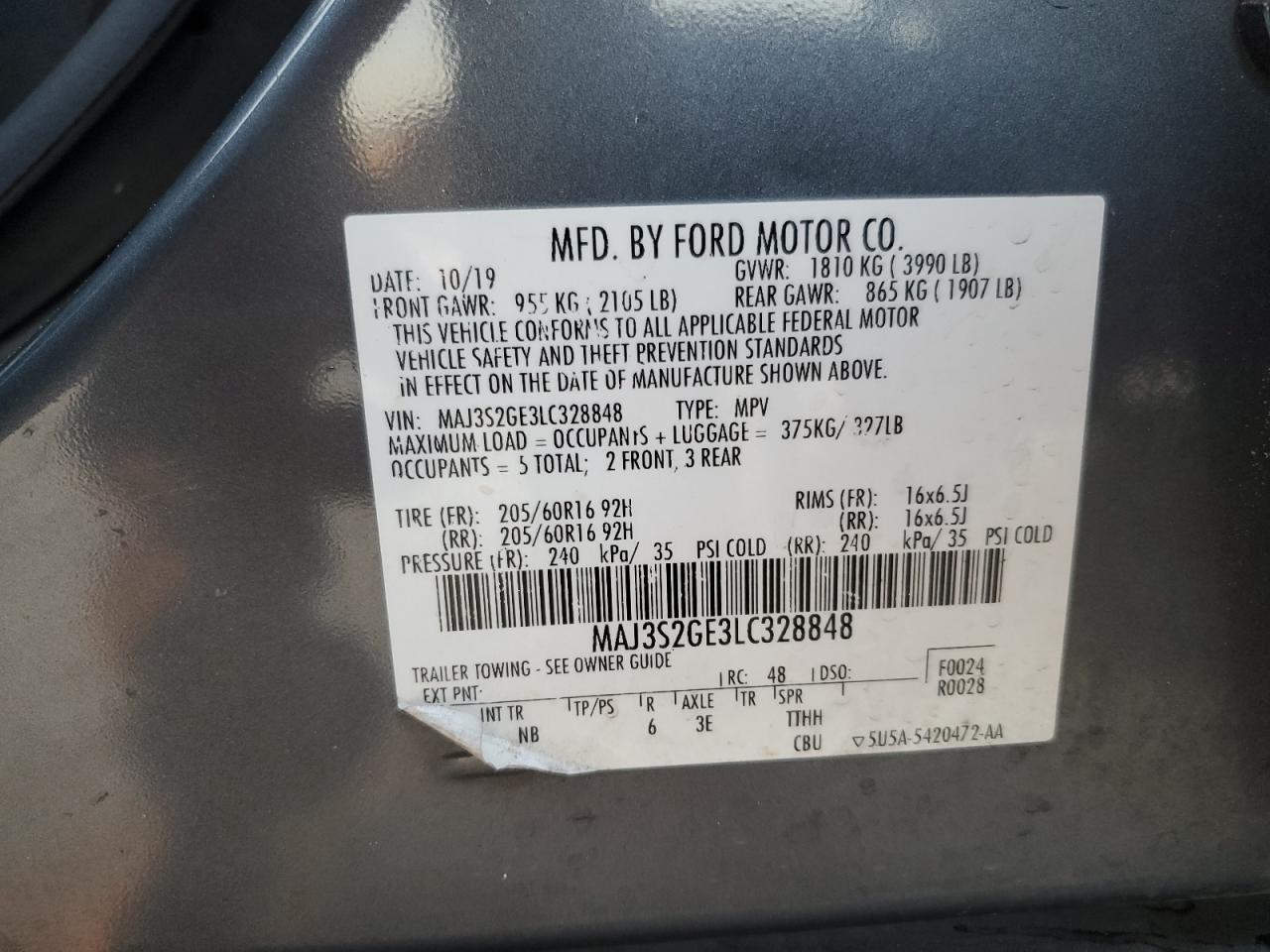 2020 Ford Ecosport Se VIN: MAJ3S2GE3LC328848 Lot: 82444205