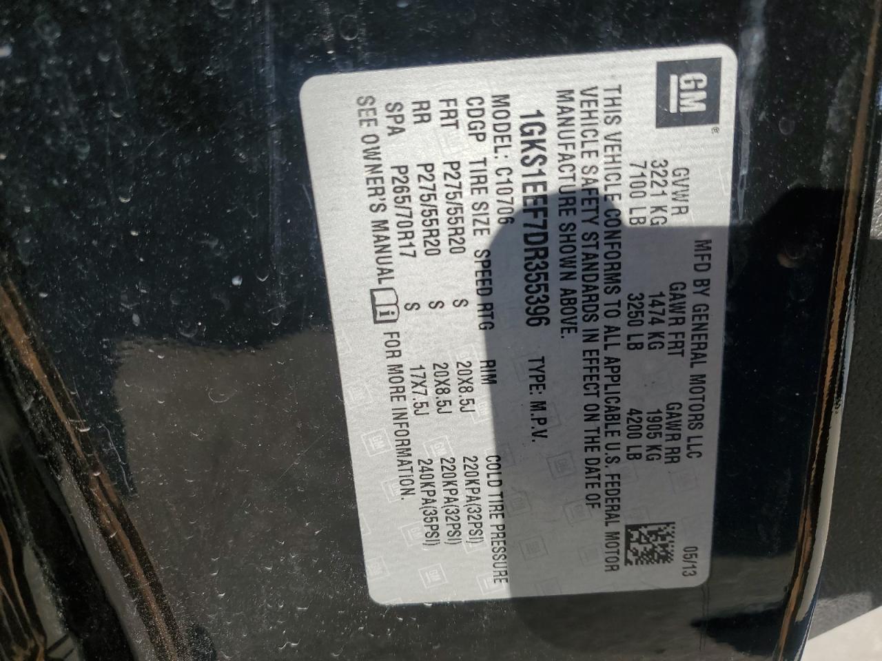 2013 GMC Yukon Denali VIN: 1GKS1EEF7DR355396 Lot: 82233575