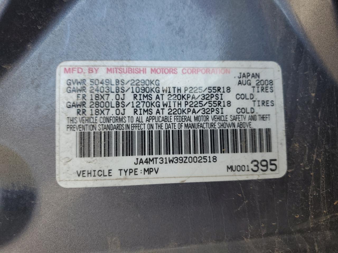 2009 Mitsubishi Outlander Se VIN: JA4MT31W39Z002518 Lot: 84926555