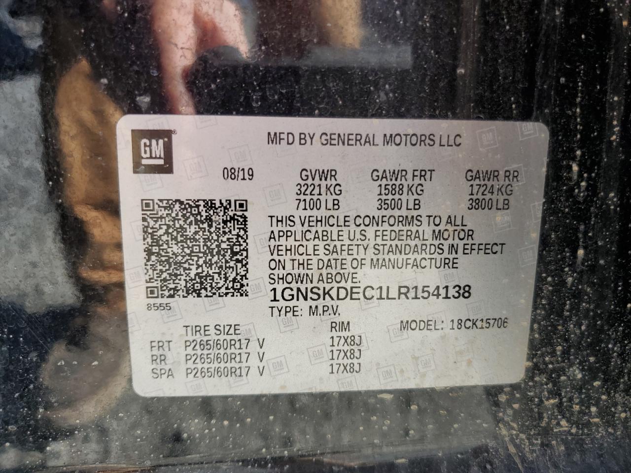 2020 Chevrolet Tahoe Police VIN: 1GNSKDEC1LR154138 Lot: 85511665