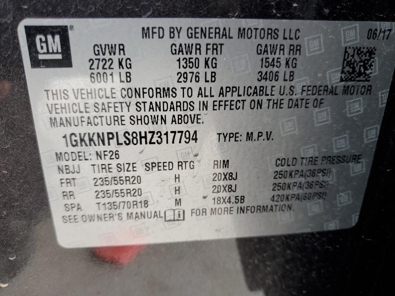 2017 GMC Acadia Denali VIN: 1GKKNPLS8HZ317794 Lot: 85897735