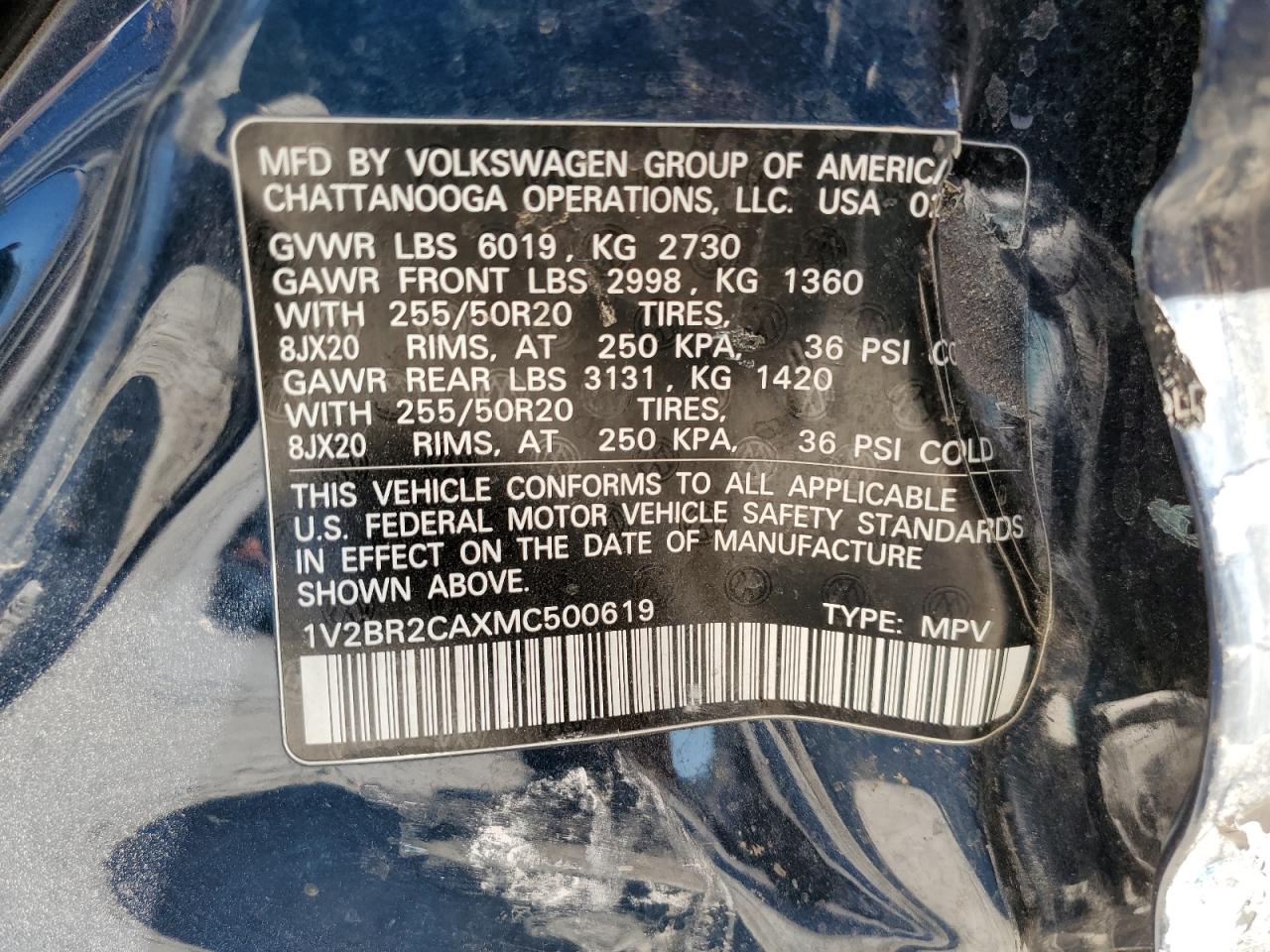 2021 Volkswagen Atlas Sel VIN: 1V2BR2CAXMC500619 Lot: 82548775