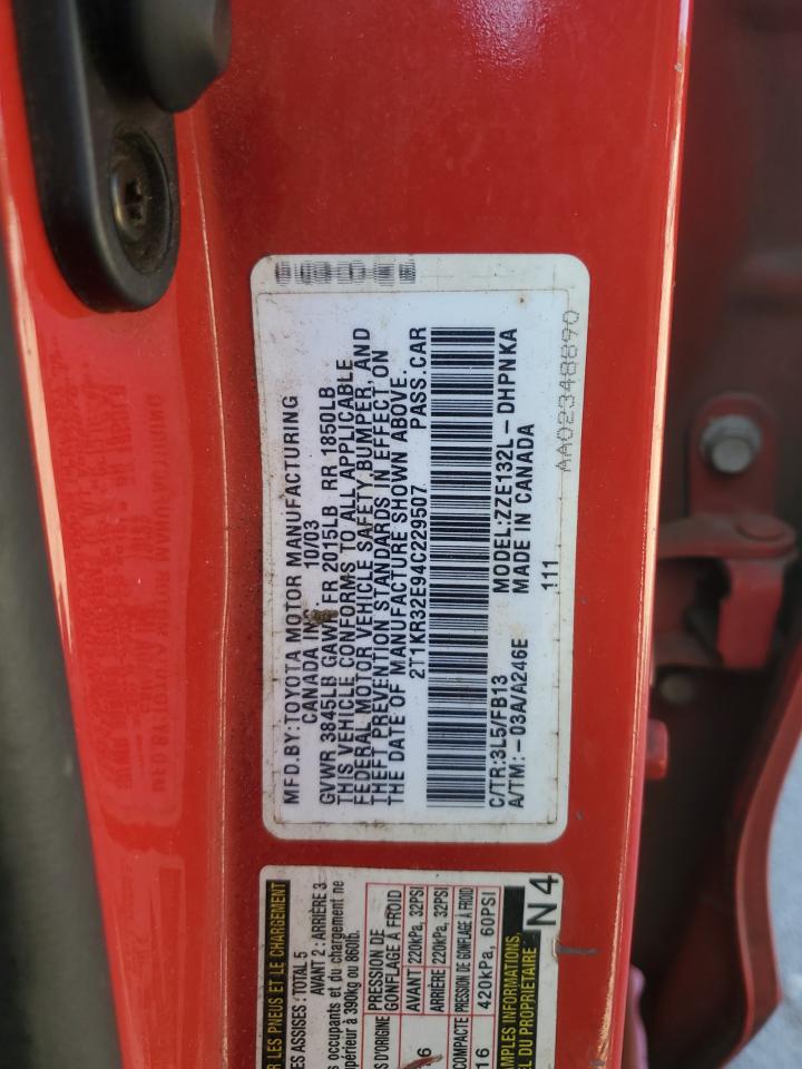 2004 Toyota Corolla Matrix Xr VIN: 2T1KR32E94C229507 Lot: 81281055