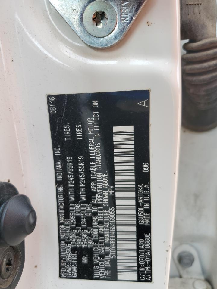 2016 Toyota Highlander Limited VIN: 5TDYKRFH4GS169055 Lot: 85840445