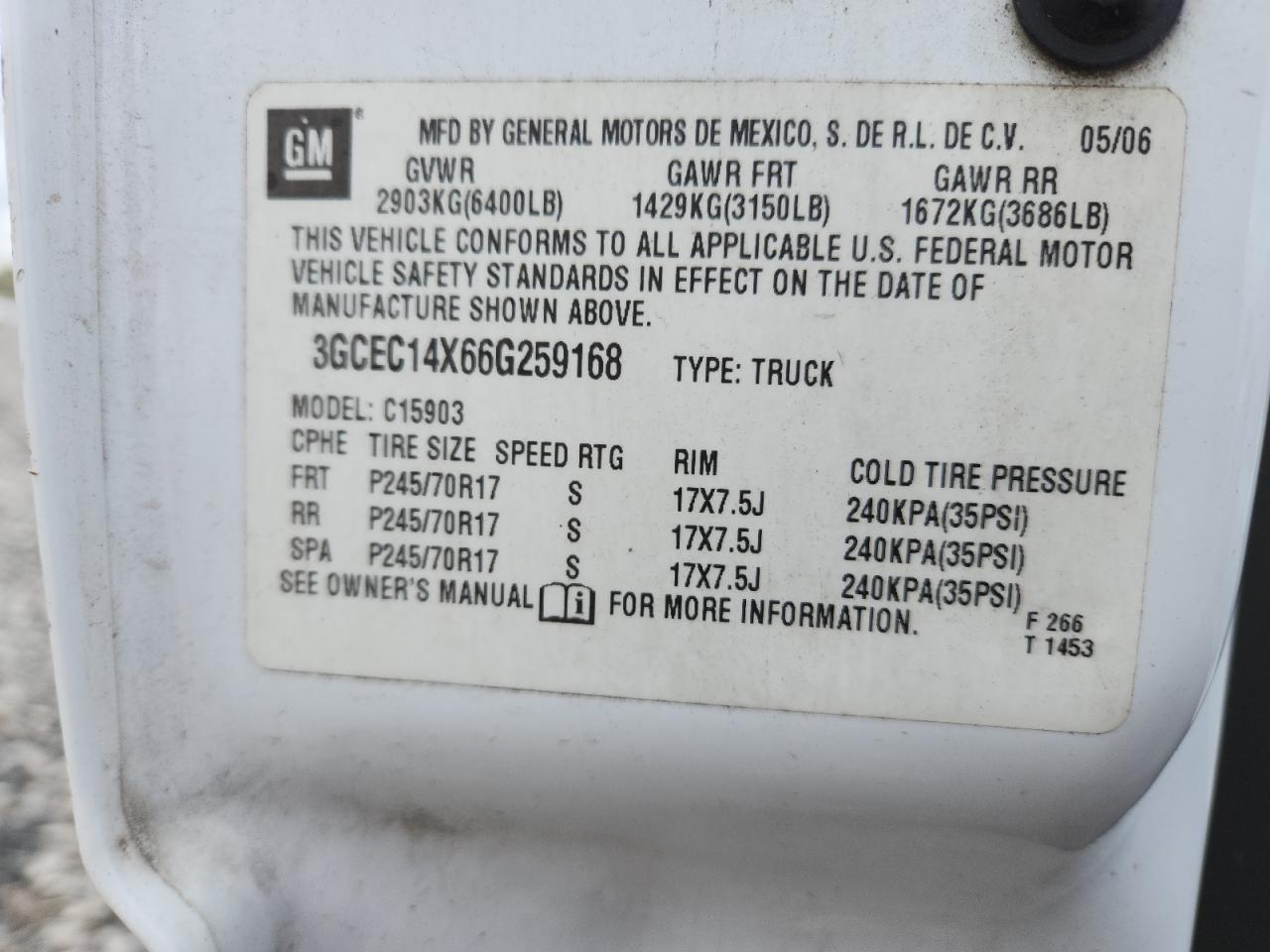 2006 Chevrolet Silverado C1500 VIN: 3GCEC14X66G259168 Lot: 87277545