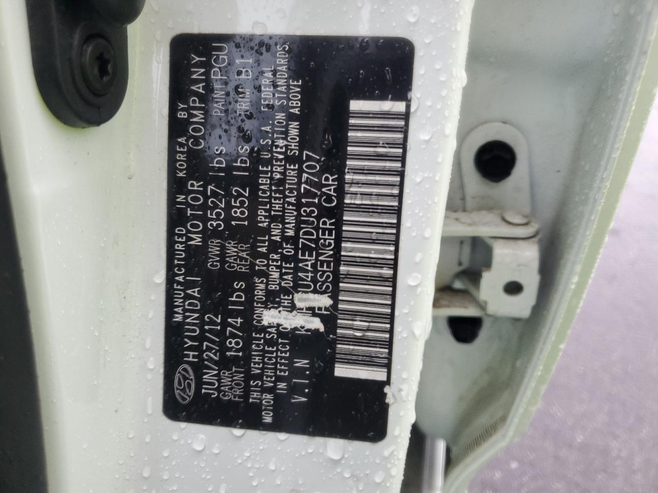 2013 Hyundai Accent Gls VIN: KMHCU4AE7DU317707 Lot: 87239495