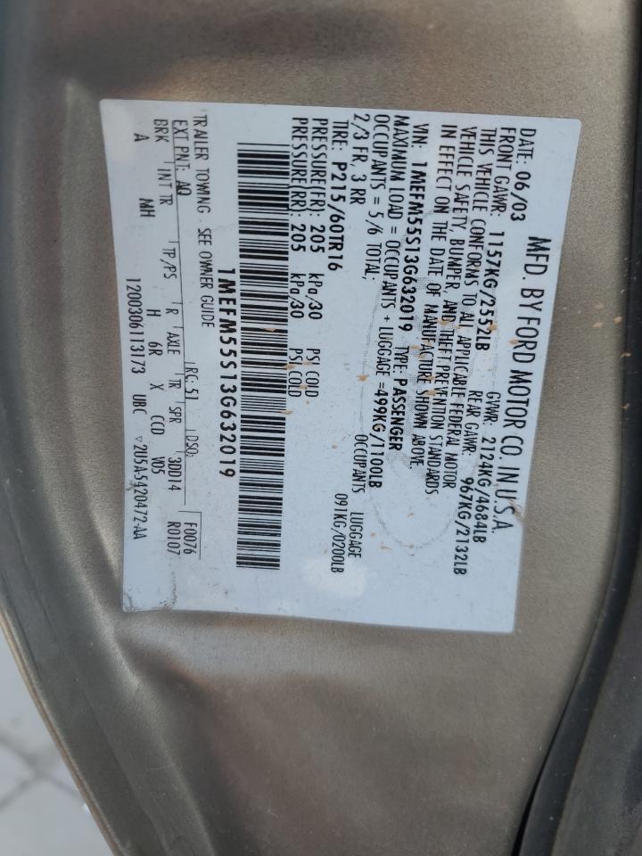 2003 Mercury Sable Ls Premium VIN: 1MEFM55S13G632019 Lot: 90407805