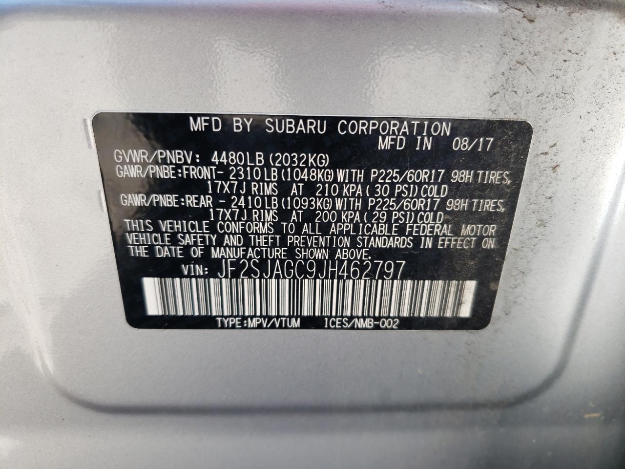 2018 Subaru Forester 2.5I Premium VIN: JF2SJAGC9JH462797 Lot: 86077305