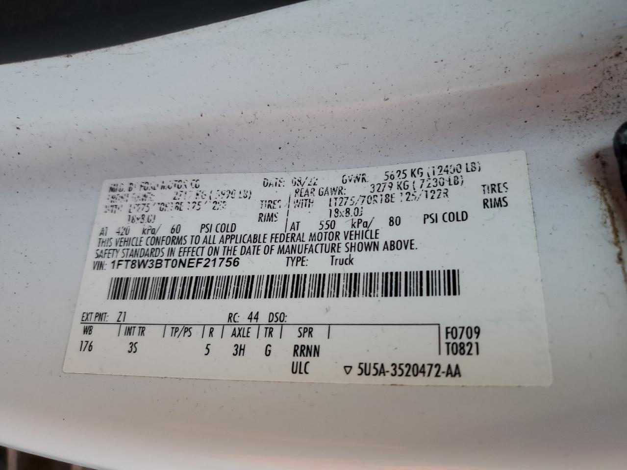 2022 Ford F350 Super Duty VIN: 1FT8W3BT0NEF21756 Lot: 90354165