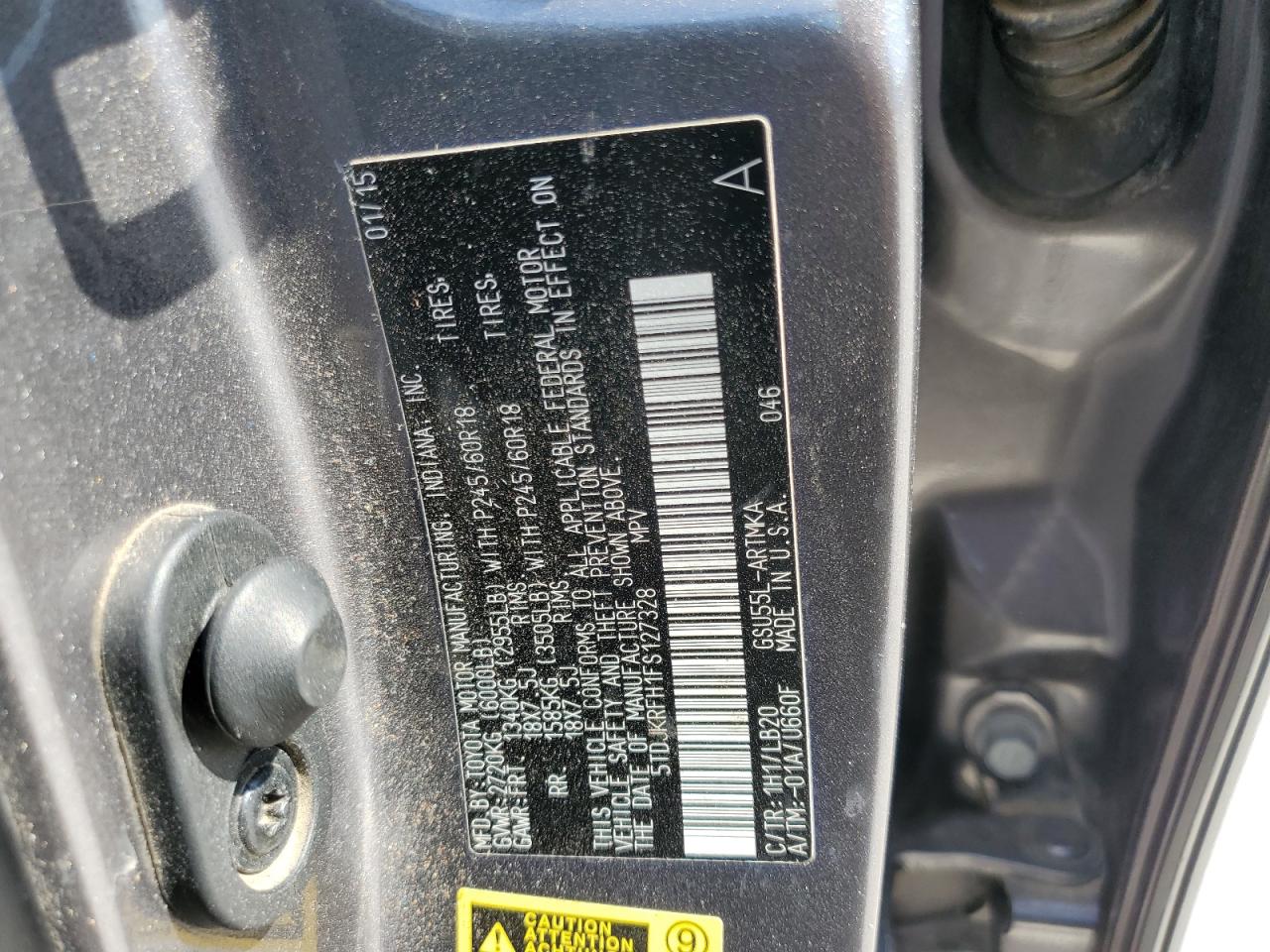 2015 Toyota Highlander Xle VIN: 5TDJKRFH1FS127328 Lot: 81989285