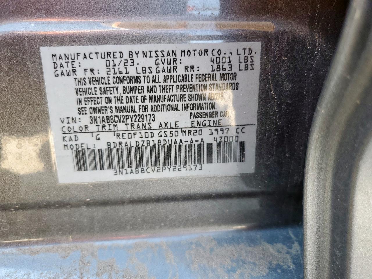 2023 Nissan Sentra Sv VIN: 3N1AB8CV2PY229173 Lot: 85278985