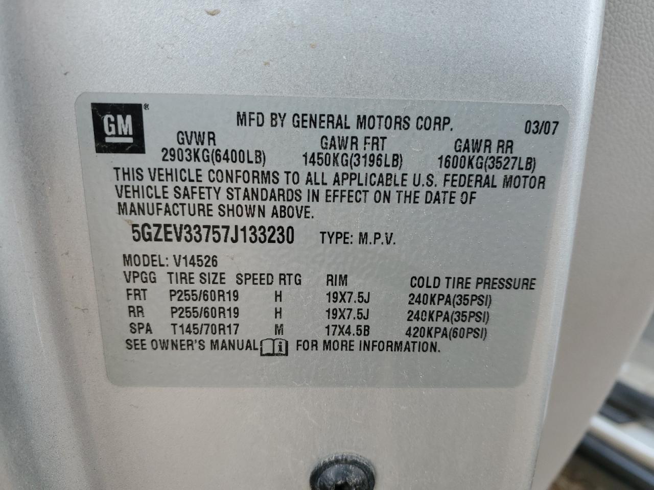 2007 Saturn Outlook Special VIN: 5GZEV33757J133230 Lot: 85853735