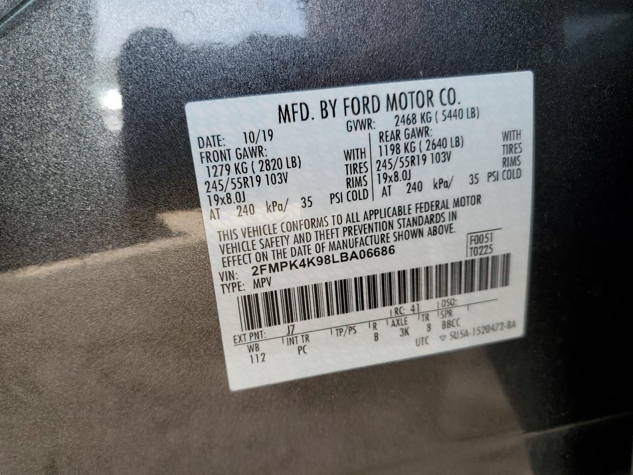 2020 Ford Edge Titanium VIN: 2FMPK4K98LBA06686 Lot: 81937665