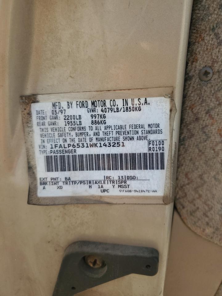 1998 Ford Contour Base VIN: 1FALP6531WK143251 Lot: 82002575