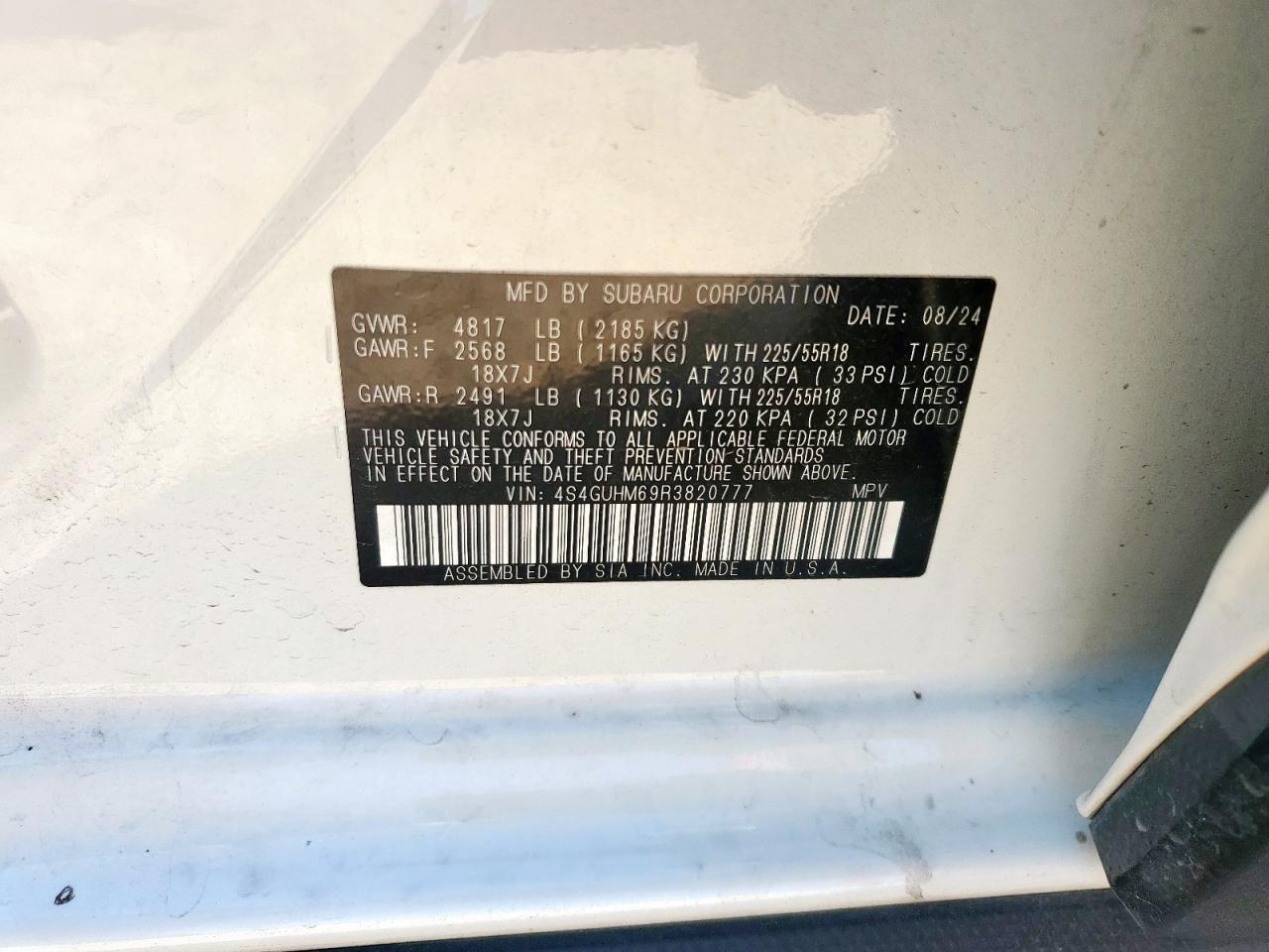 2024 Subaru Crosstrek Limited VIN: 4S4GUHM69R3820777 Lot: 85680615