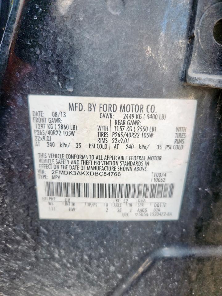 2013 Ford Edge Sport VIN: 2FMDK3AKXDBC84766 Lot: 85489795