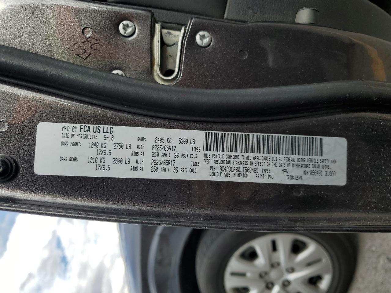 2018 Dodge Journey Se VIN: 3C4PDCAB0JT509465 Lot: 86337815