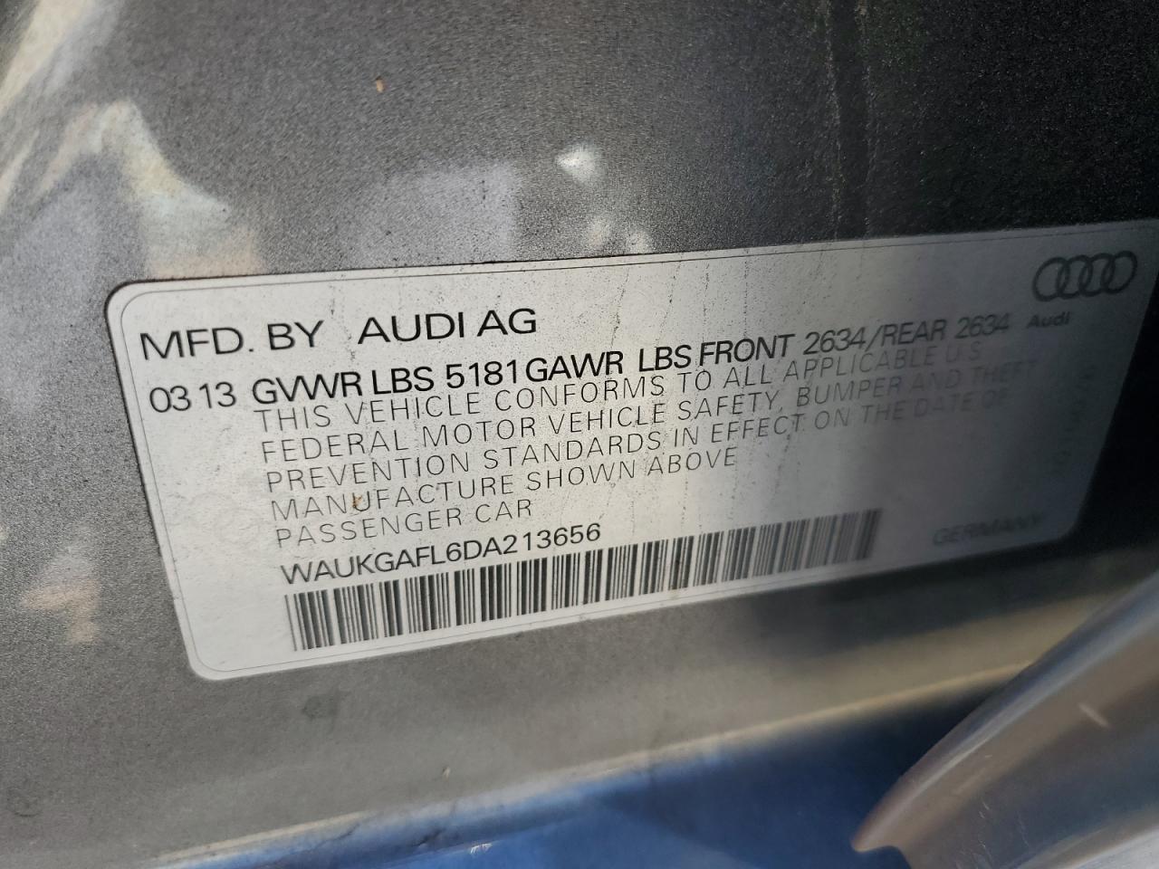 2013 Audi S4 Prestige VIN: WAUKGAFL6DA213656 Lot: 86851445