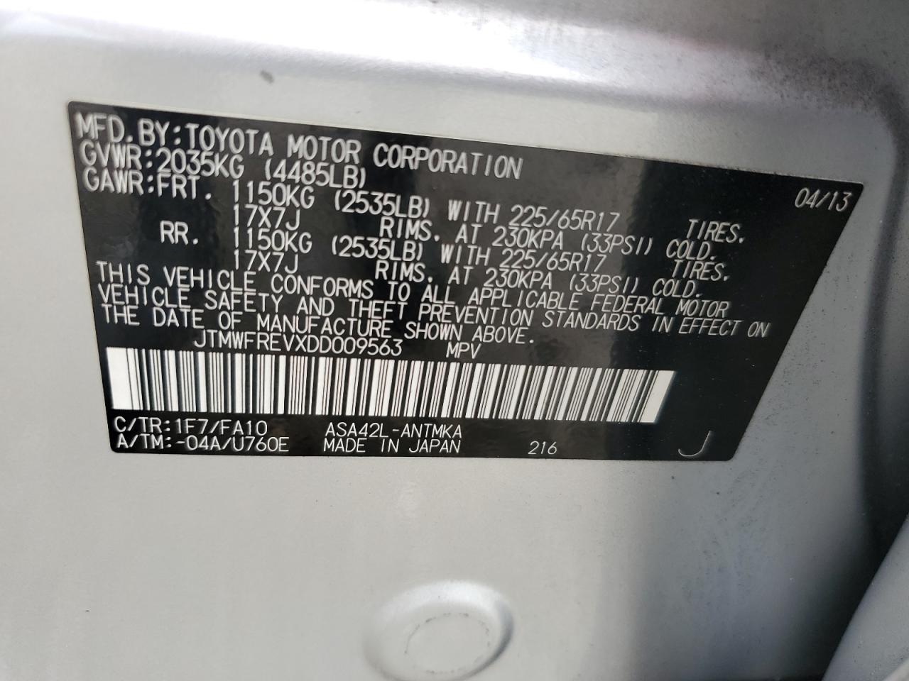 2013 Toyota Rav4 Xle VIN: JTMWFREVXDD009563 Lot: 85287455