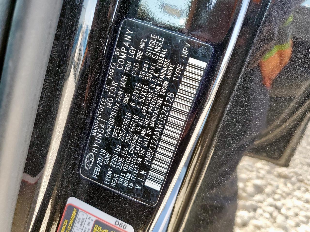 2019 Hyundai Kona Se VIN: KM8K12AAXKU326128 Lot: 82392185