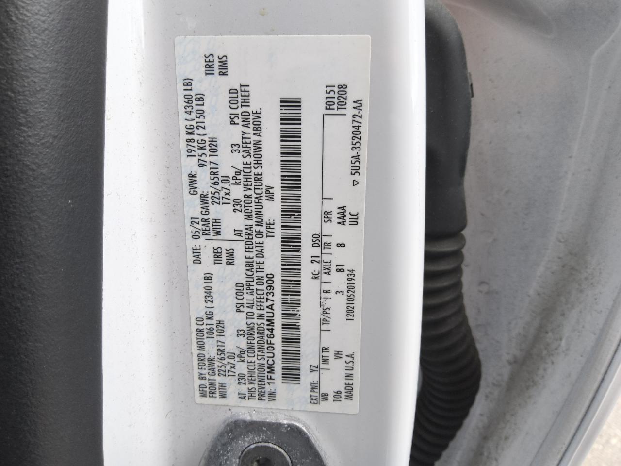 2021 Ford Escape S VIN: 1FMCU0F64MUA73900 Lot: 89876295