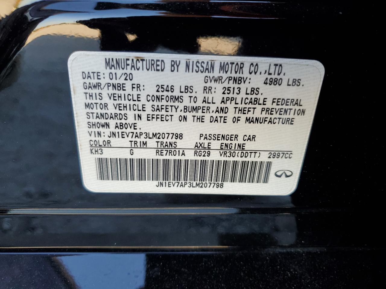 2020 Infiniti Q50 Pure VIN: JN1EV7AP3LM207798 Lot: 89667895