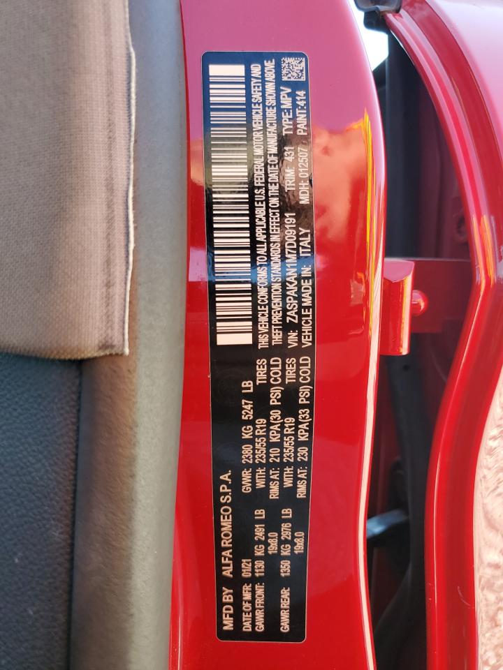 2021 Alfa Romeo Stelvio Sport VIN: ZASPAKAN1M7D09191 Lot: 85167815