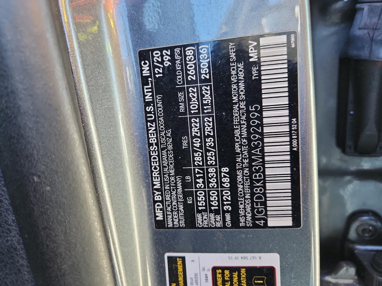 2021 Mercedes-Benz Gle Coupe 63 S 4Matic Amg VIN: 4JGFD8KB3MA392995 Lot: 89732555