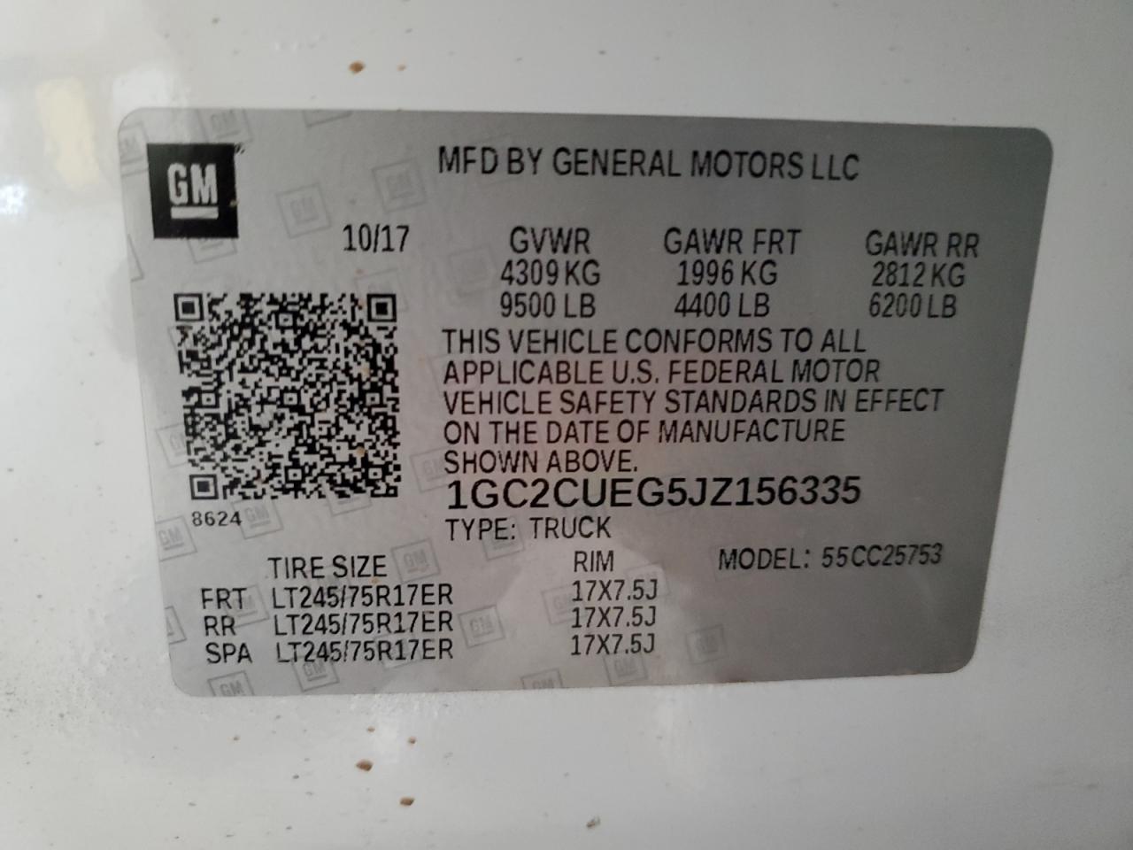 2018 Chevrolet Silverado C2500 Heavy Duty VIN: 1GC2CUEG5JZ156335 Lot: 85009875