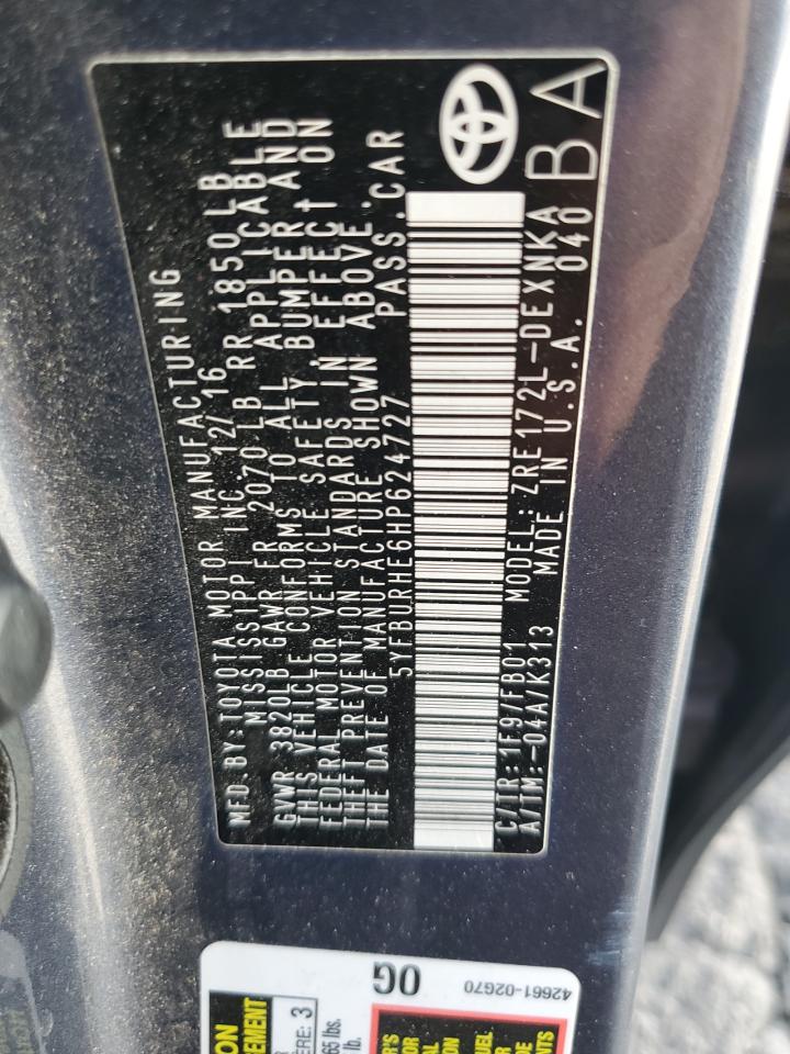 2017 Toyota Corolla L VIN: 5YFBURHE6HP624727 Lot: 87240215