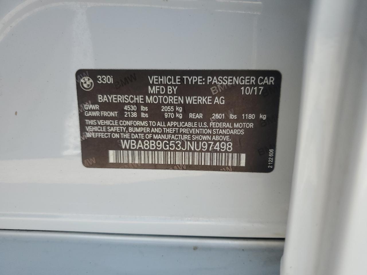 2018 BMW 330 I VIN: WBA8B9G53JNU97498 Lot: 86698525