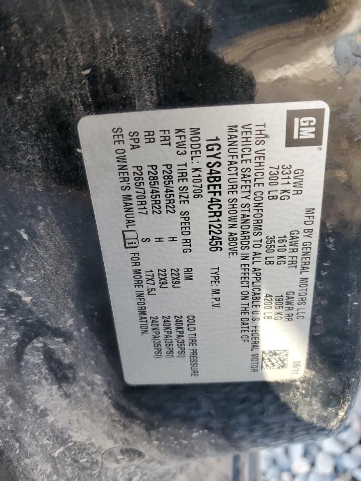 2012 Cadillac Escalade Luxury VIN: 1GYS4BEF4CR122456 Lot: 87407225