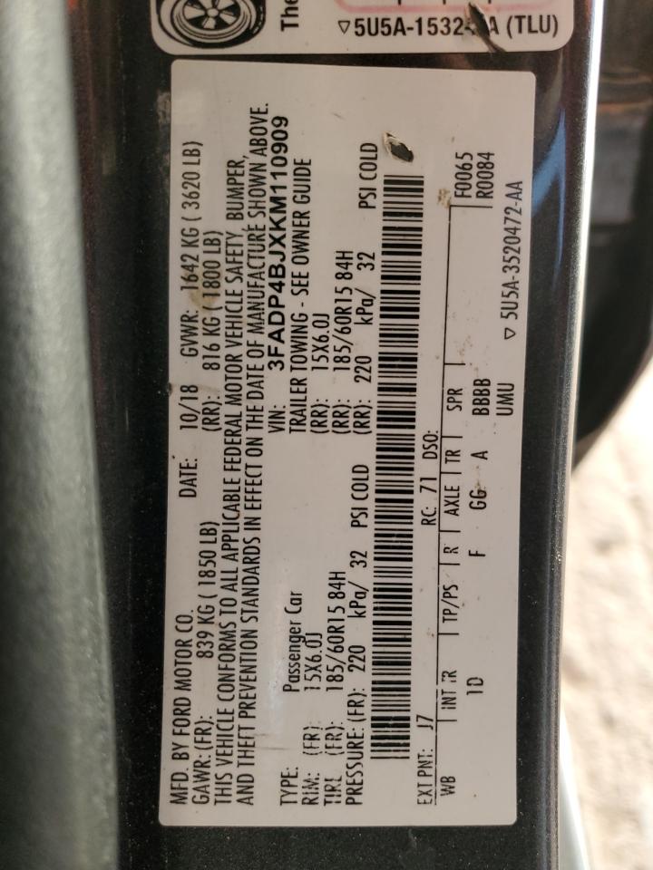 2019 Ford Fiesta Se VIN: 3FADP4BJXKM110909 Lot: 85415345