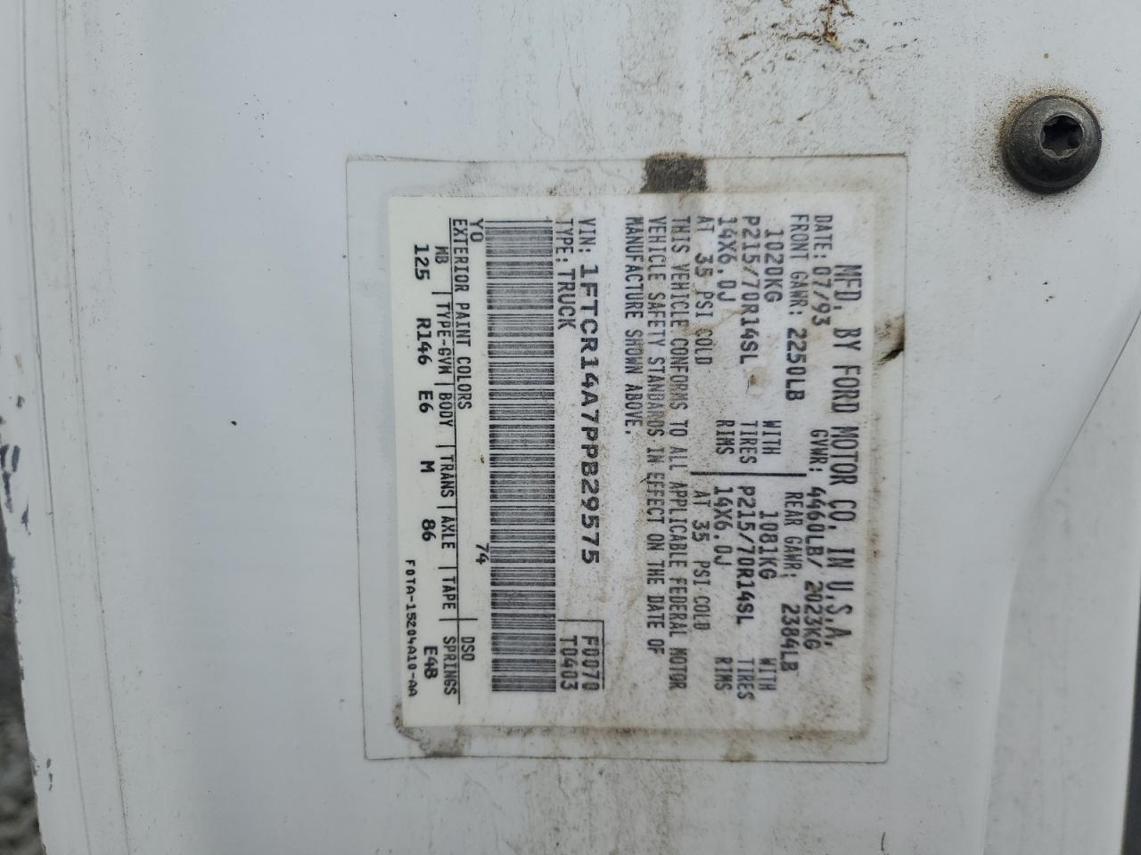 1993 Ford Ranger Super Cab VIN: 1FTCR14A7PPB29575 Lot: 90662485