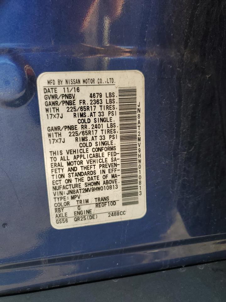 2017 Nissan Rogue S VIN: JN8AT2MV9HW010813 Lot: 82266615