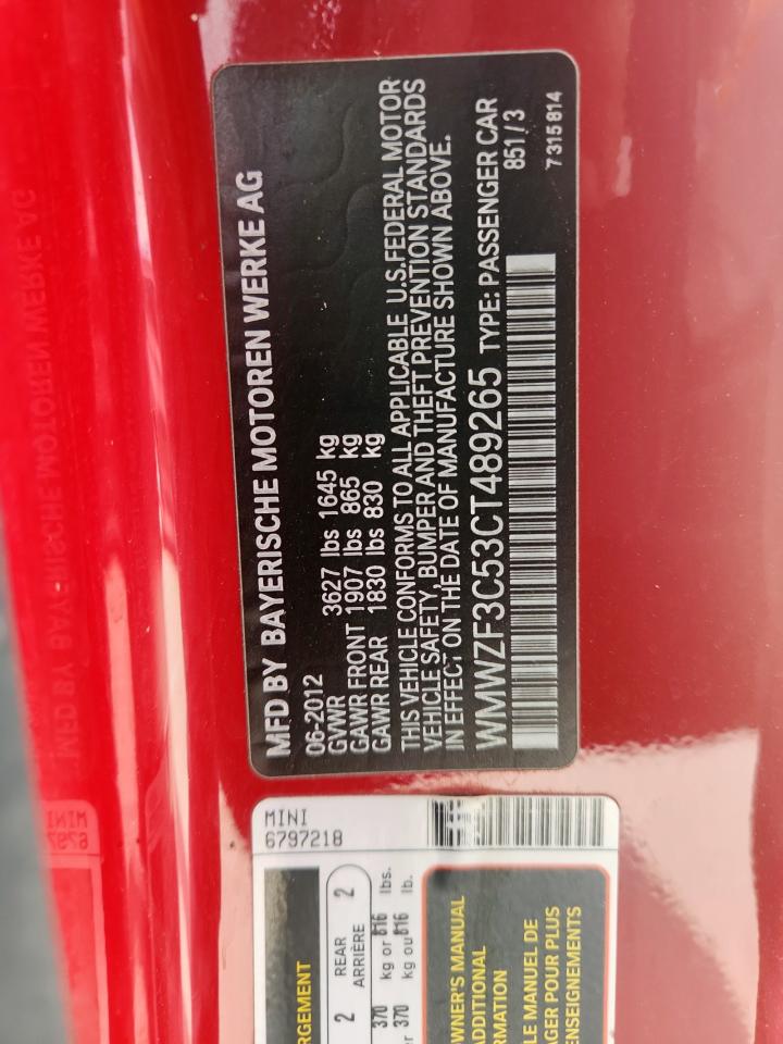 2012 Mini Cooper Clubman VIN: WMWZF3C53CT489265 Lot: 84303125