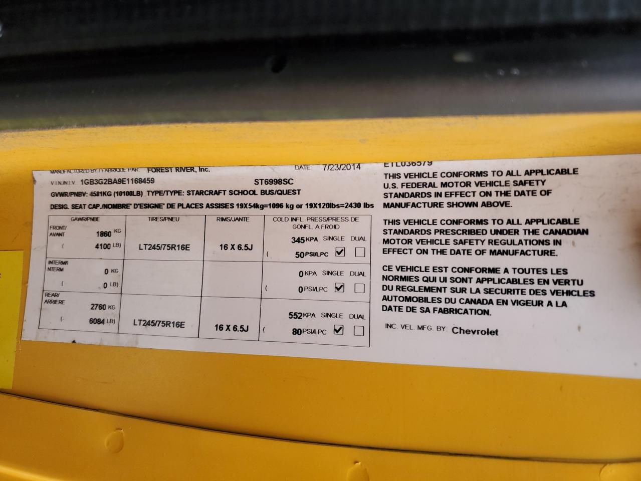 2014 Thomas Minotour G3500 - School Bus VIN: 1GB3G2BA9E1168459 Lot: 86340155