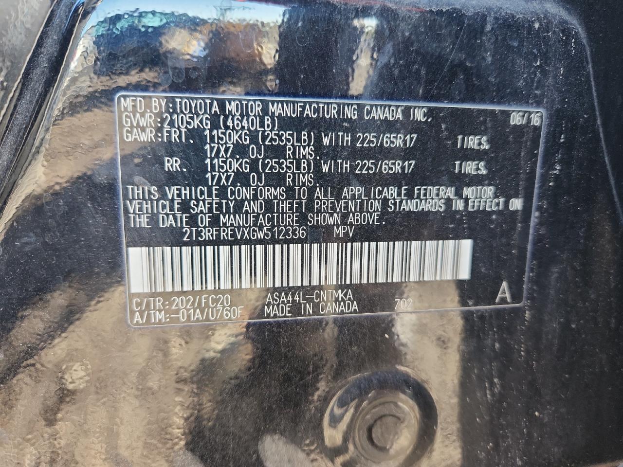 2016 Toyota Rav4 Xle VIN: 2T3RFREVXGW512336 Lot: 82345285