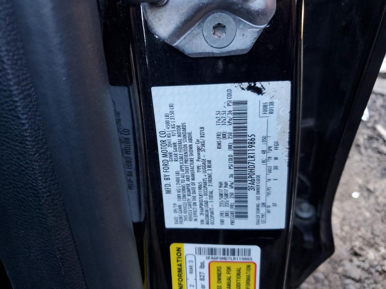 2020 Ford Fusion Se VIN: 3FA6P0HD7LR119865 Lot: 86255415