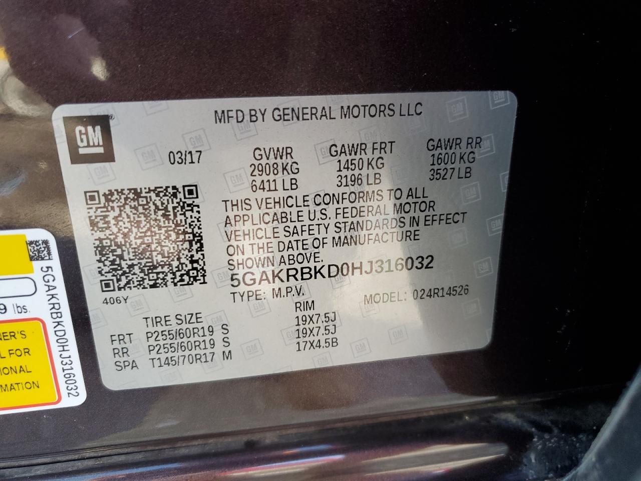 2017 Buick Enclave VIN: 5GAKRBKD0HJ316032 Lot: 90514895