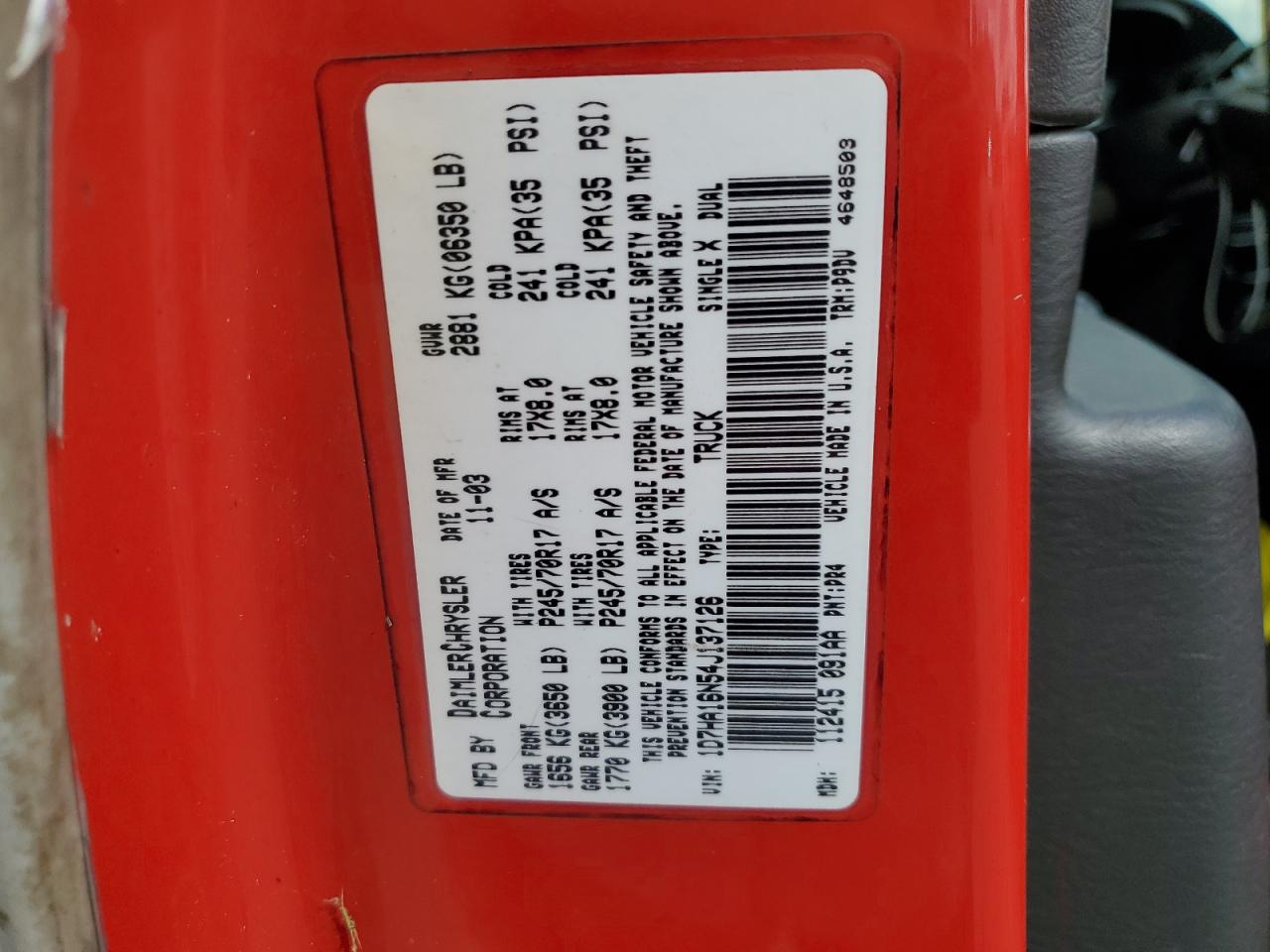 2004 Dodge Ram 1500 St VIN: 1D7HA16N54J137126 Lot: 85567715