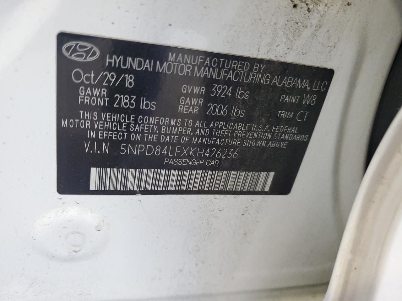 2019 Hyundai Elantra Sel VIN: 5NPD84LFXKH426236 Lot: 82222445