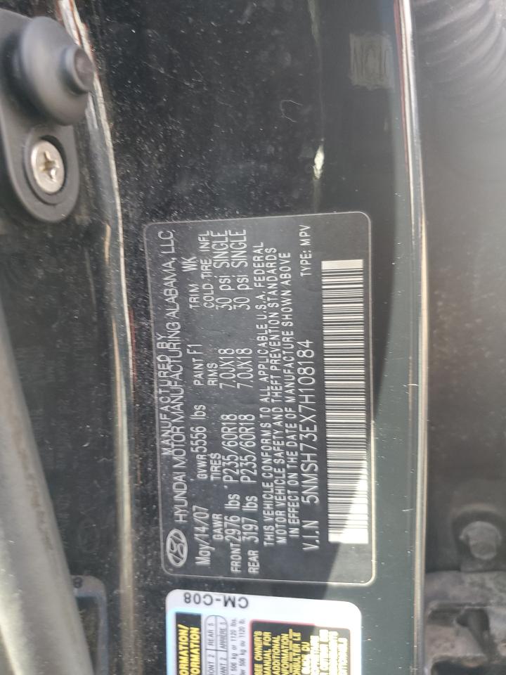 2007 Hyundai Santa Fe Se VIN: 5NMSH73EX7H108184 Lot: 86534605