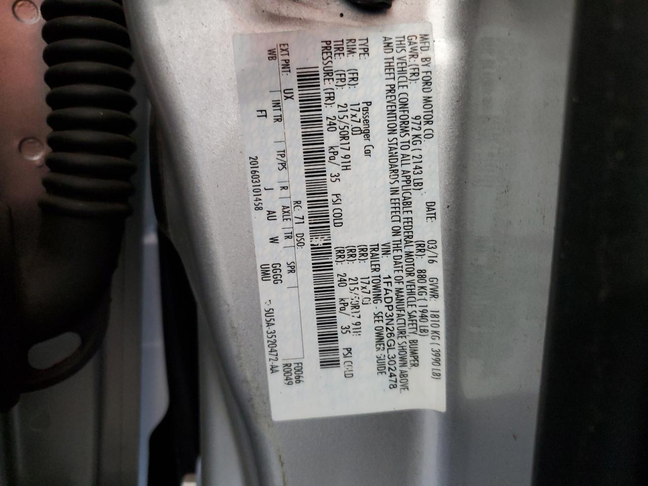 2016 Ford Focus Titanium VIN: 1FADP3N26GL302478 Lot: 86282875