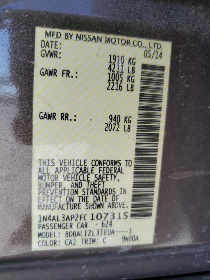 2015 Nissan Altima 2.5 VIN: 1N4AL3AP2FC107315 Lot: 82344305