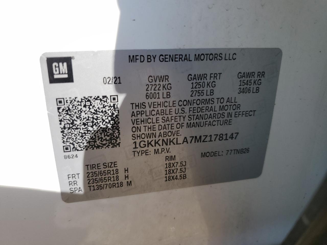 2021 GMC Acadia Sle VIN: 1GKKNKLA7MZ178147 Lot: 86339115