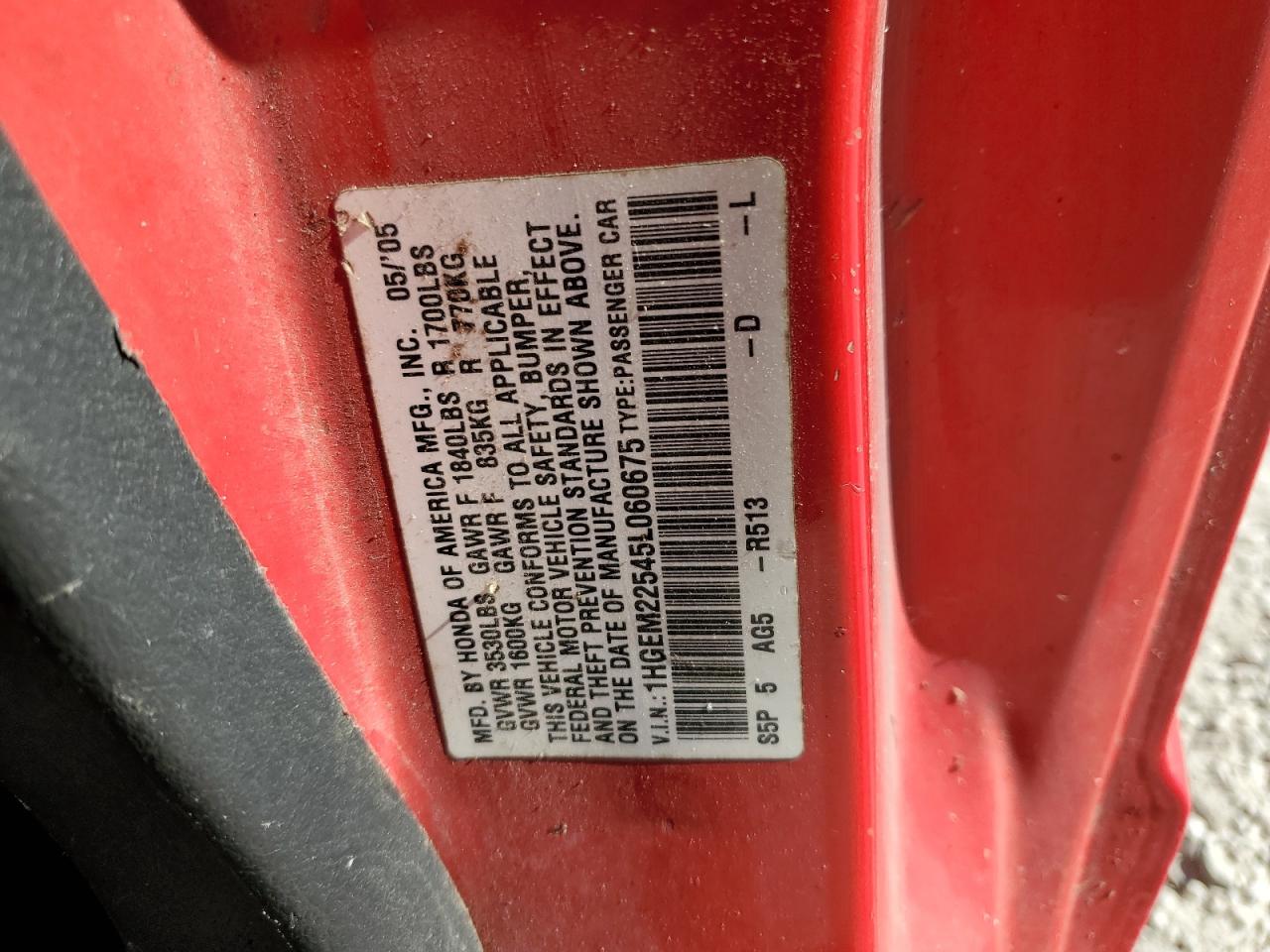 2005 Honda Civic Lx VIN: 1HGEM22545L060675 Lot: 86406055