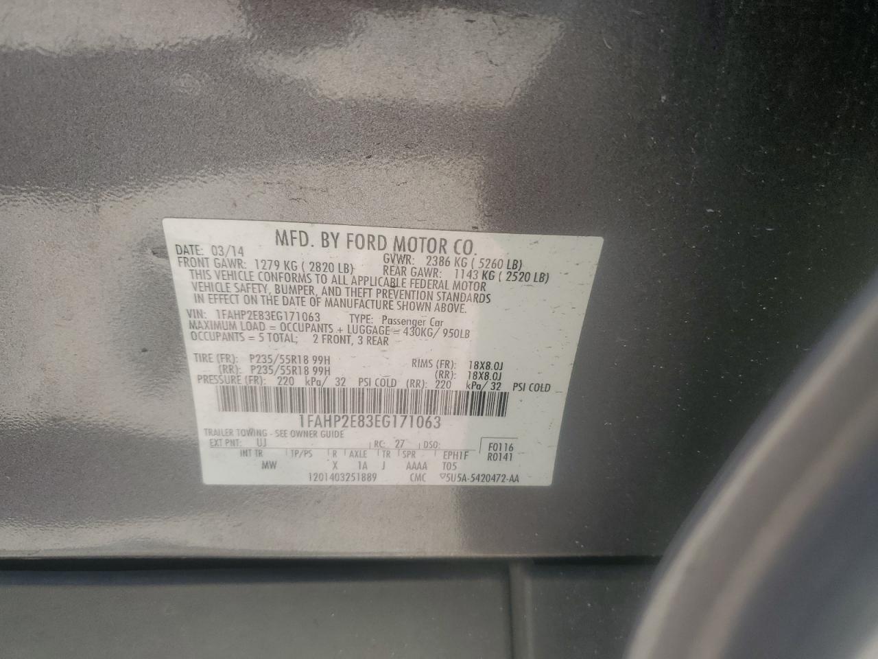 2014 Ford Taurus Sel VIN: 1FAHP2E83EG171063 Lot: 89638335